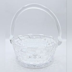 Williams Sonoma Clear Woven Glass Basket Easter Decor Handle Bowl